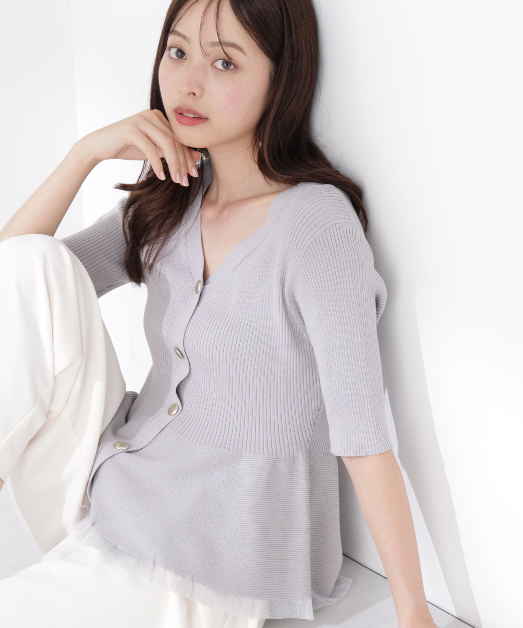 PROPORTION BODY DRESSING「＜一部追加生産予約＞部分シアーペプラムニット」|ニット・セーター|