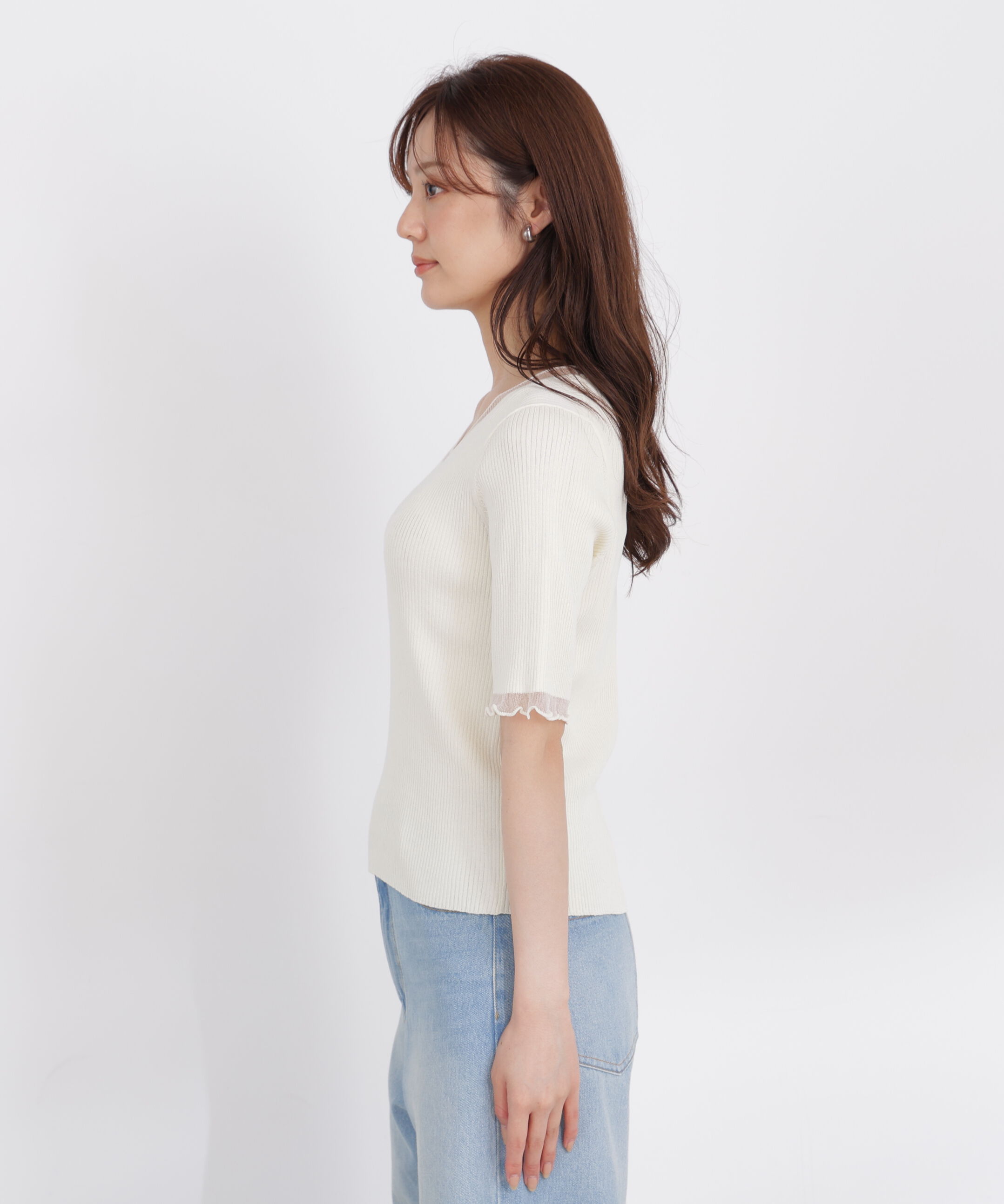PROPORTION BODY DRESSING「半袖部分シアーリブニット」|ニット・セーター|