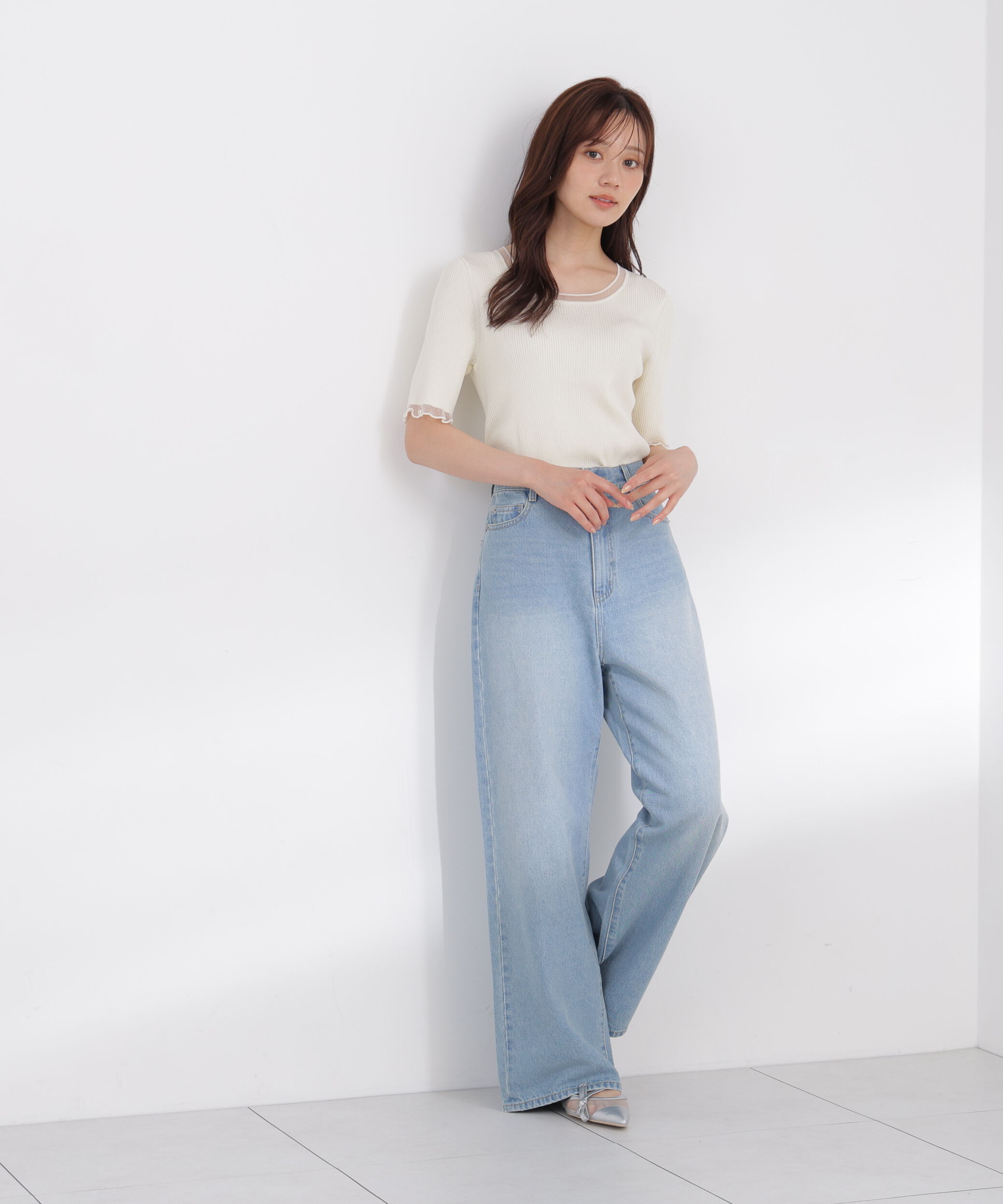 PROPORTION BODY DRESSING「半袖部分シアーリブニット」|ニット・セーター|