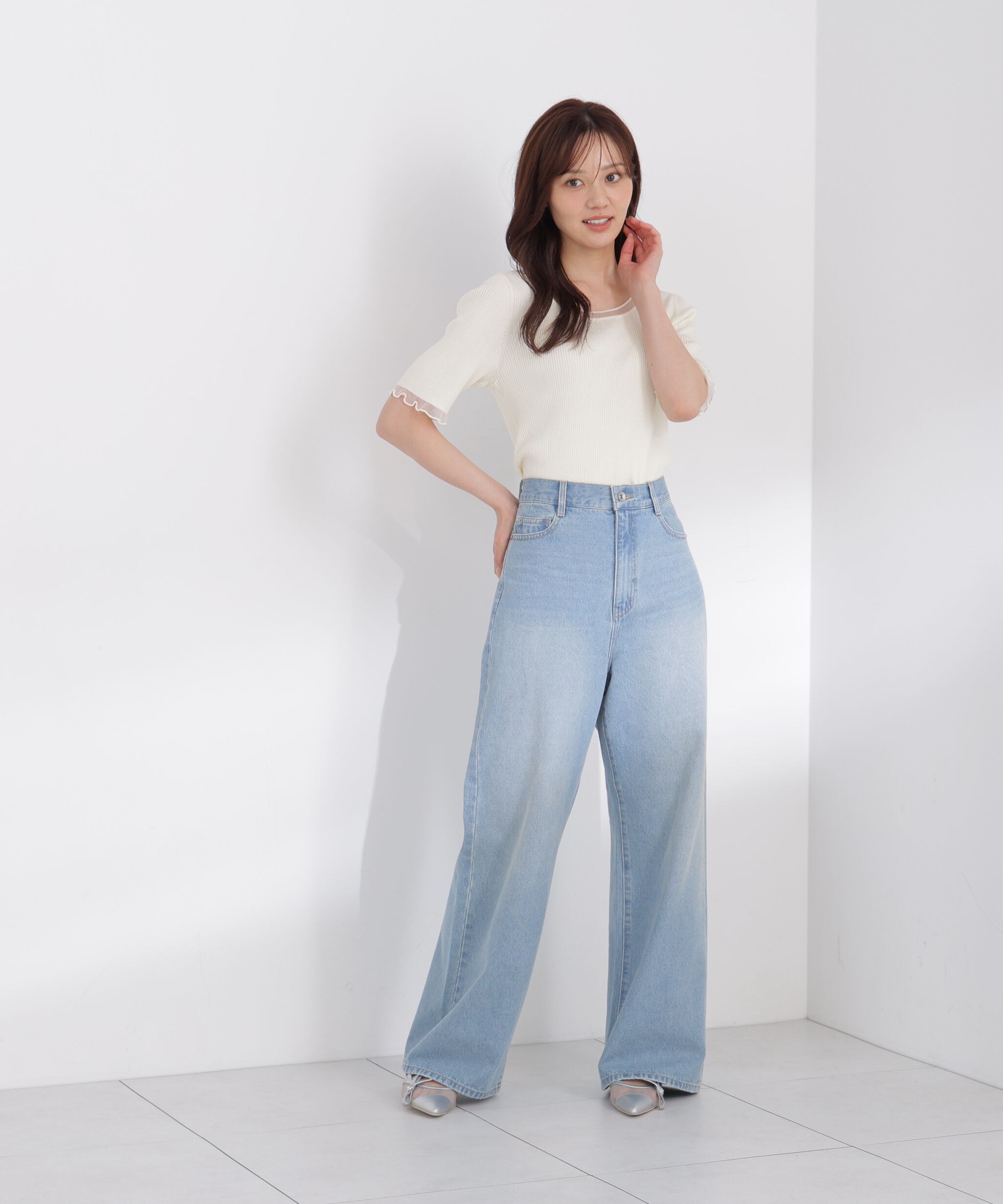 PROPORTION BODY DRESSING「半袖部分シアーリブニット」|ニット・セーター|