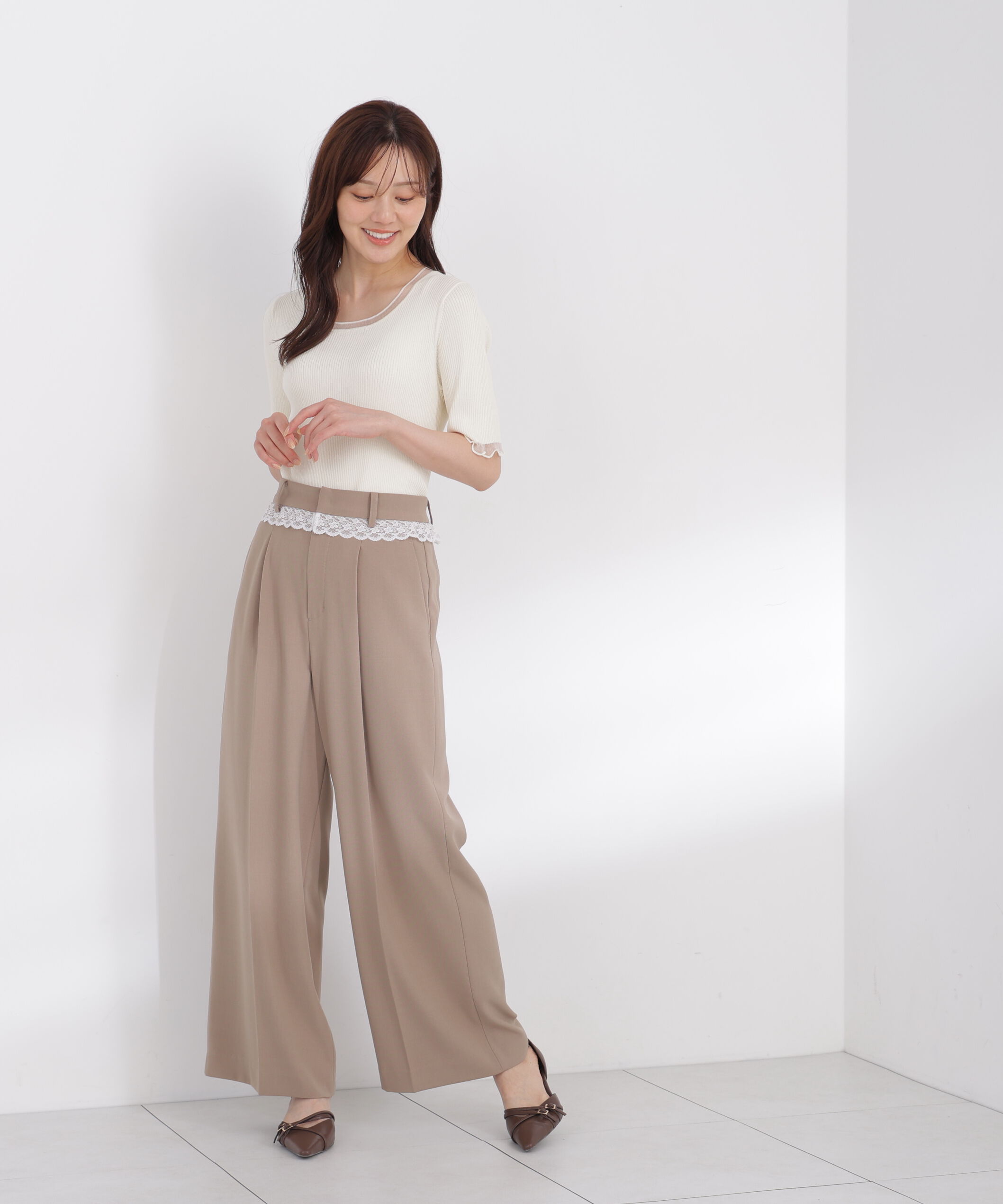 PROPORTION BODY DRESSING「半袖部分シアーリブニット」|ニット・セーター|