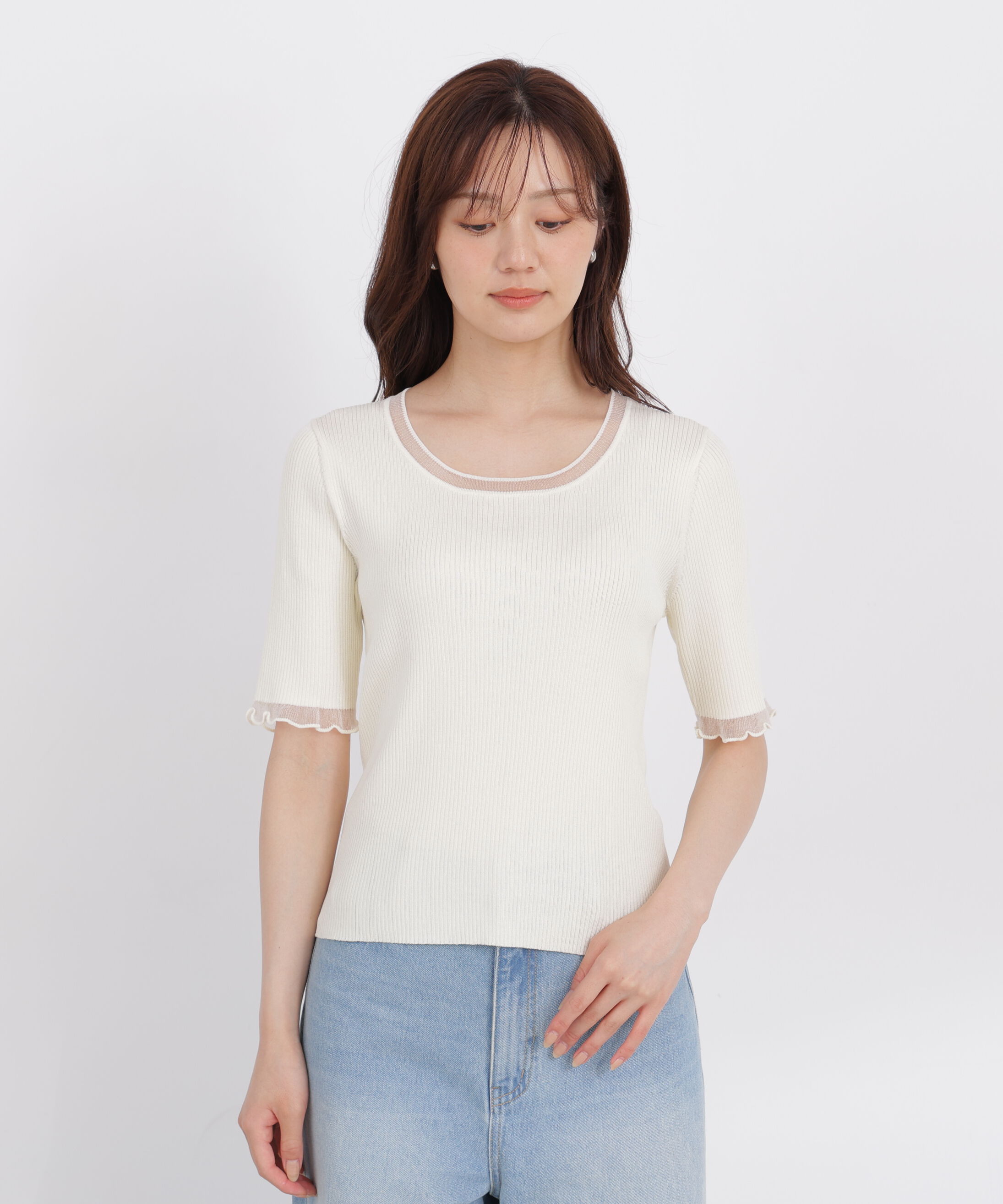 PROPORTION BODY DRESSING「半袖部分シアーリブニット」|ニット・セーター|