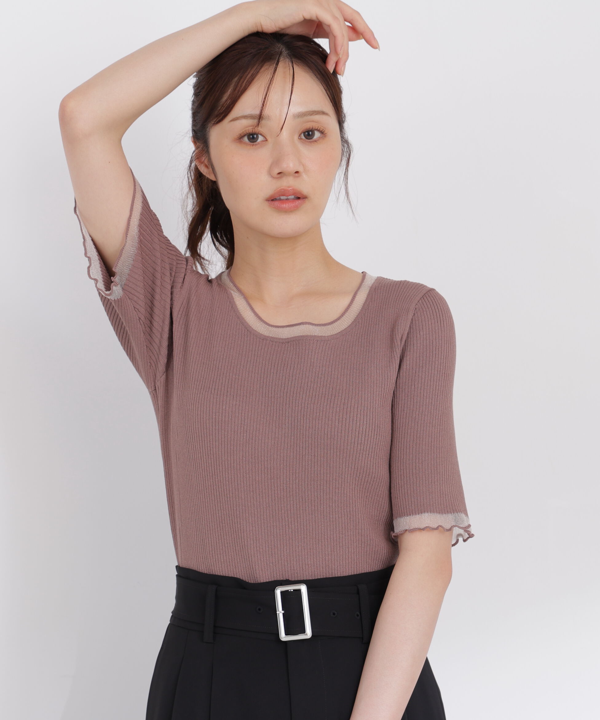 PROPORTION BODY DRESSING「半袖部分シアーリブニット」|ニット・セーター|