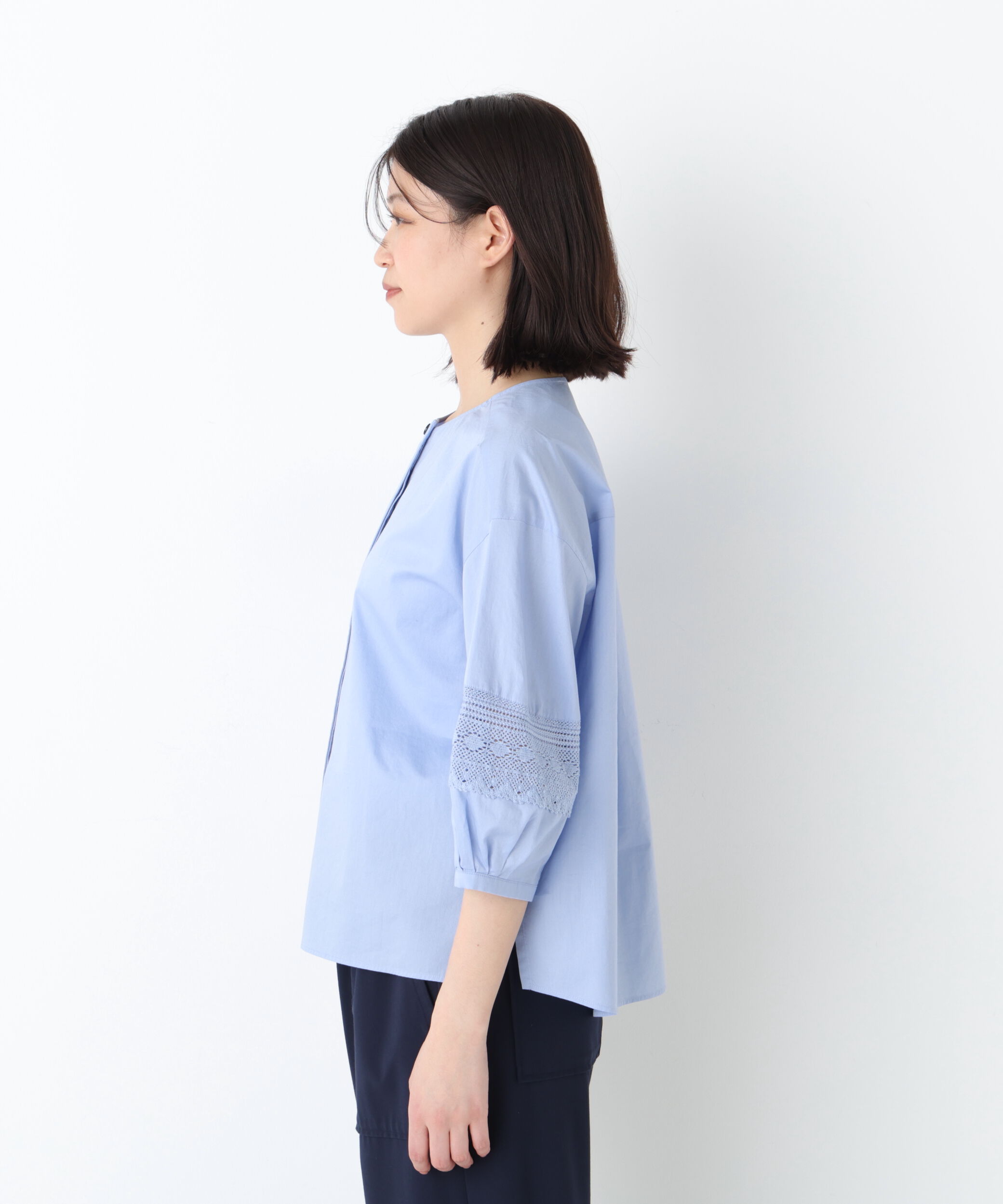  「◆《洗える》 レースドッキングクルーネックブラウス」|シャツ・ブラウス|