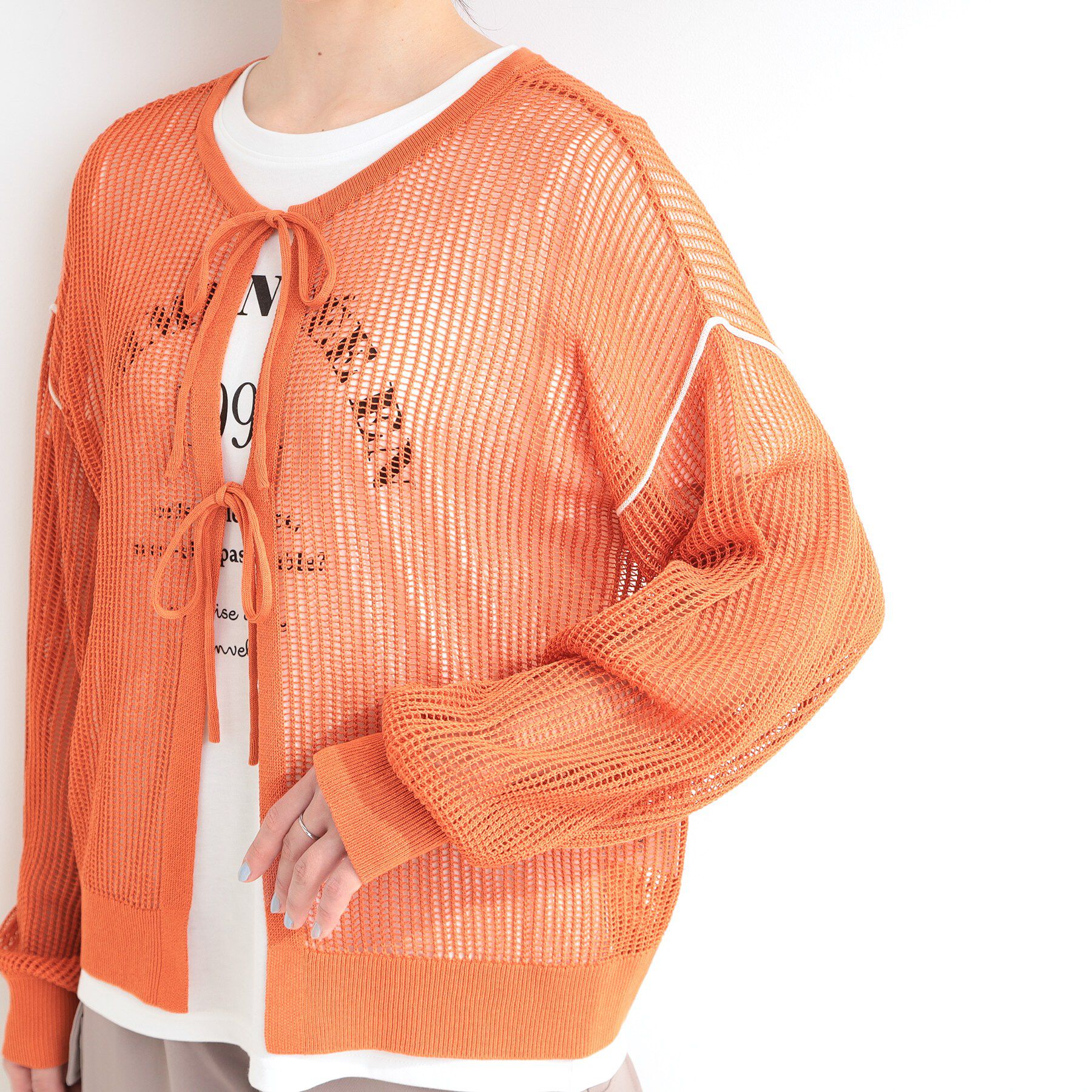 SHOO･LA･RUE「【2点セット/洗濯機可/S-LL】時短でこなれ見え カーデにもなる2WAYメッシュニット+半袖ロゴT」|その他|