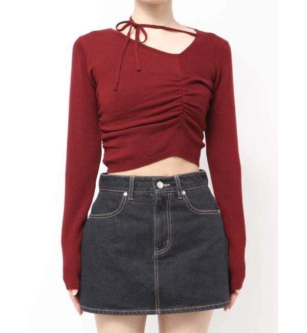 EMODA「CHOKER GATHER LONG SLEEVE KNIT」|ニット・セーター|レッド