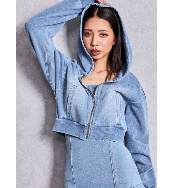 GYDA「gradation bijouカットデニムパーカー」|パーカー|