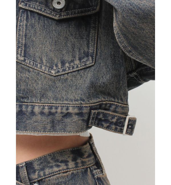 GYDA「belt collarダメージショートデニムGジャン」|デニムジャケット|