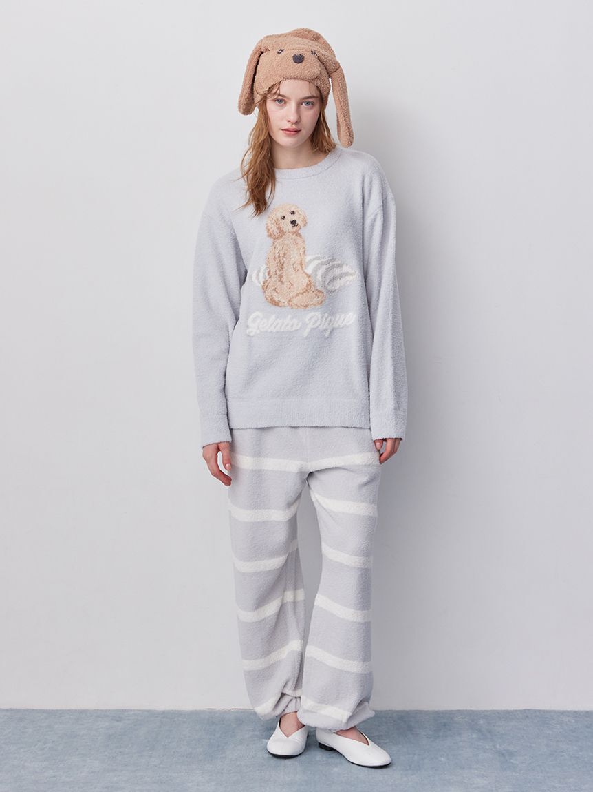 gelato pique「【ONLINE限定】【UNISEX】エアリーモコプレイフルDOGジャガードプルオーバー&ボーダーロングパンツセット」|ルームウェア|