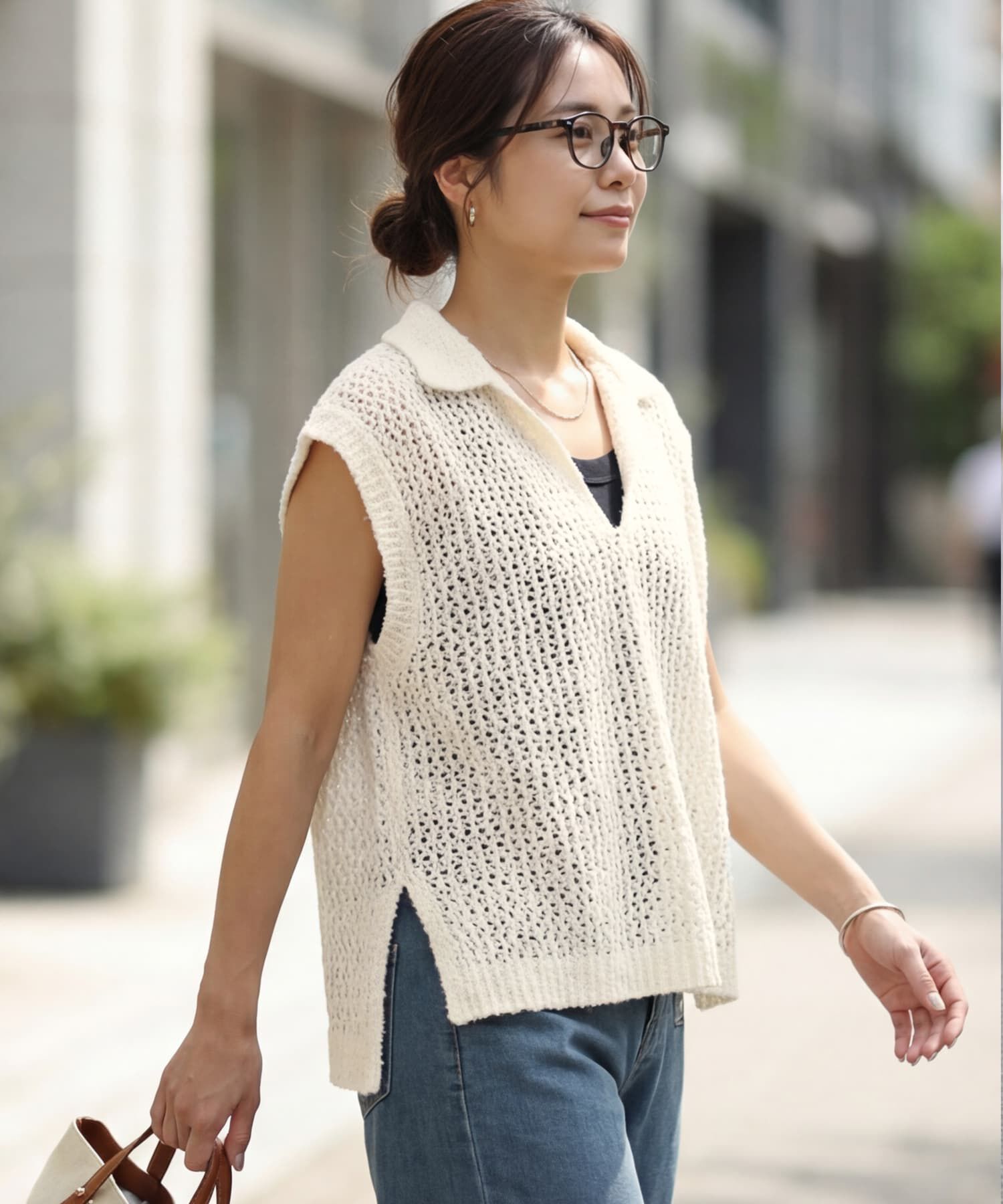 STYLE DELI「【selection】襟付きメッシュニットベスト」|ベスト・ジレ|