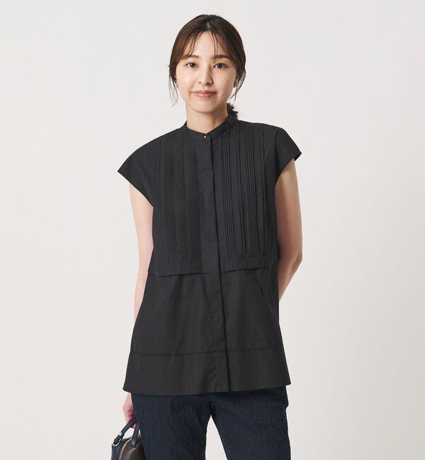UNITED ARROWS「シルキー ピンタック フレンチスリーブ ブラウス ‐ウォッシャブル‐」|シャツ・ブラウス|BLACK