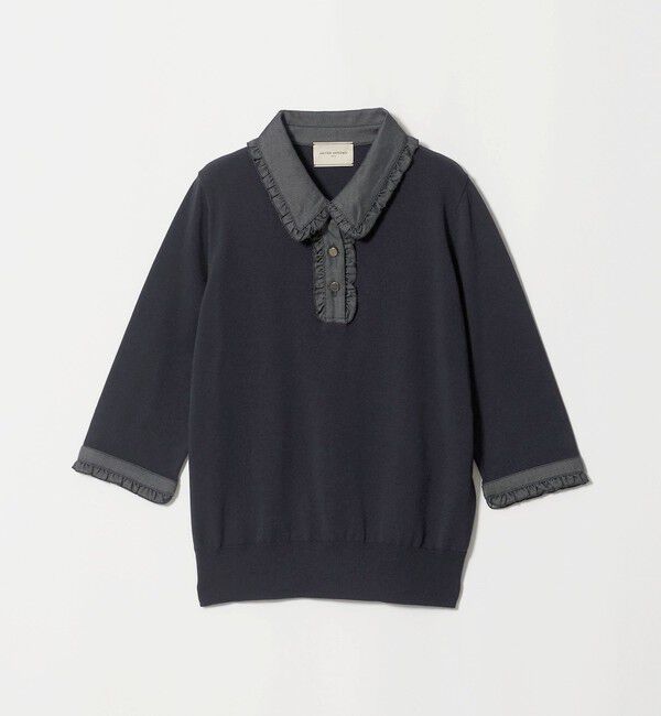 UNITED ARROWS「六分袖 デニムライク ポロニット ‐ウォッシャブル‐」|ニット・セーター|NAVY