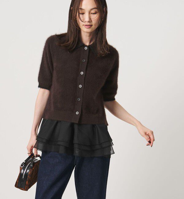UNITED ARROWS「フォックスカシミヤ オーガンジーコンビ ポロニット」|ニット・セーター|DK.BROWN