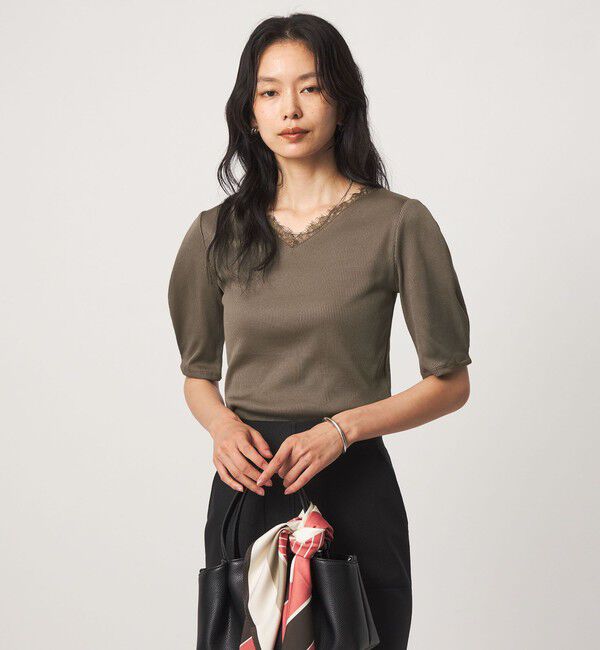 UNITED ARROWS green label relaxing「ブライトリブ レース 5分袖 プルオーバー カットソー」|Tシャツ・カットソー|