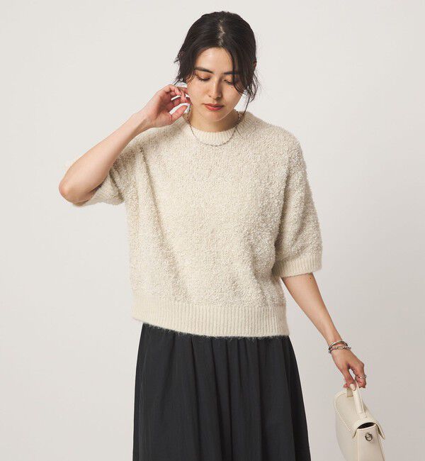UNITED ARROWS green label relaxing「リボンヤーン ハーフスリーブ ニット プルオーバー」|ニット・セーター|OFF WHITE
