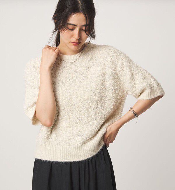 UNITED ARROWS green label relaxing「リボンヤーン ハーフスリーブ ニット プルオーバー」|ニット・セーター|
