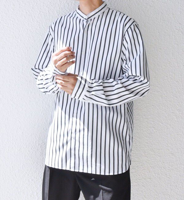 SHIPS any「SHIPS any:〈洗濯機可能〉ストライプ / ソリッド リラックス バンドカラー シャツ 26AW◆」|シャツ・ブラウス|ブラック