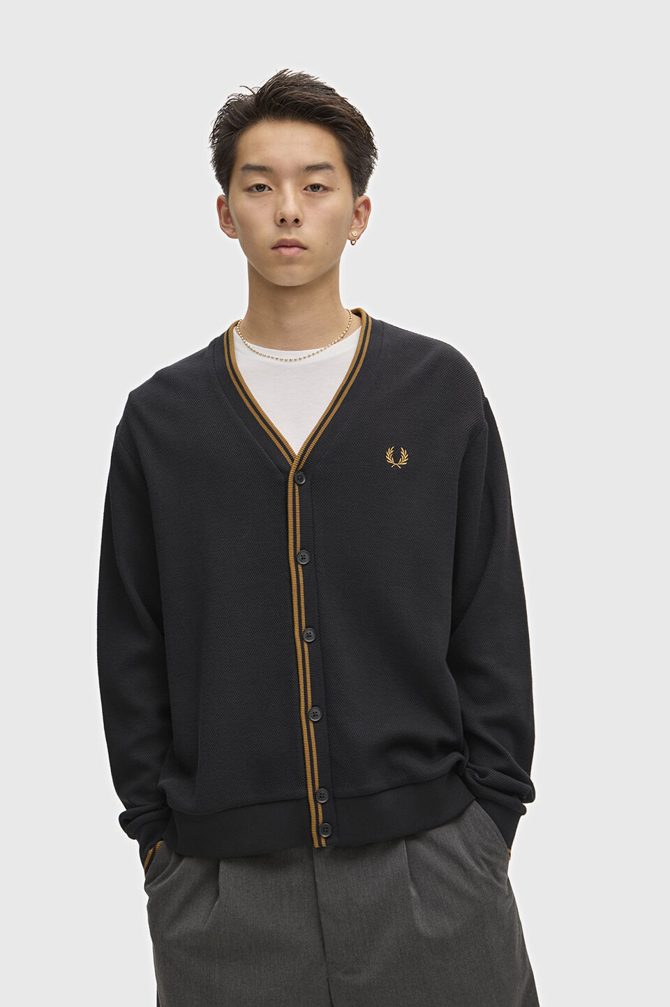 FRED PERRY 「FRED PERRY／Tipped Pique Cardigan／ティップド鹿の子カーディガン」|カーディガン|BLACK