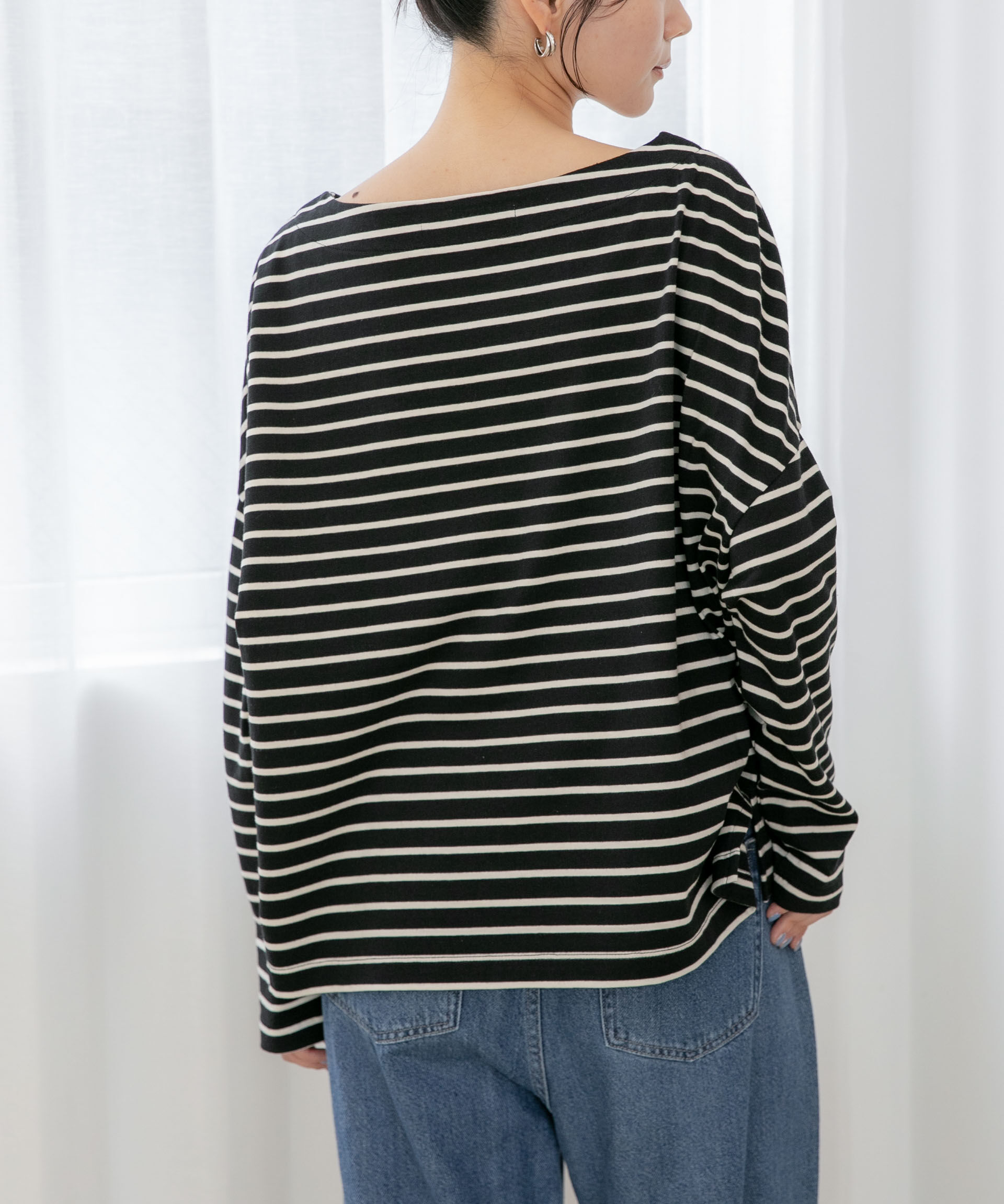 NANO universe「WEB限定/ボーダーワイドドロップトップス」|Tシャツ・カットソー|