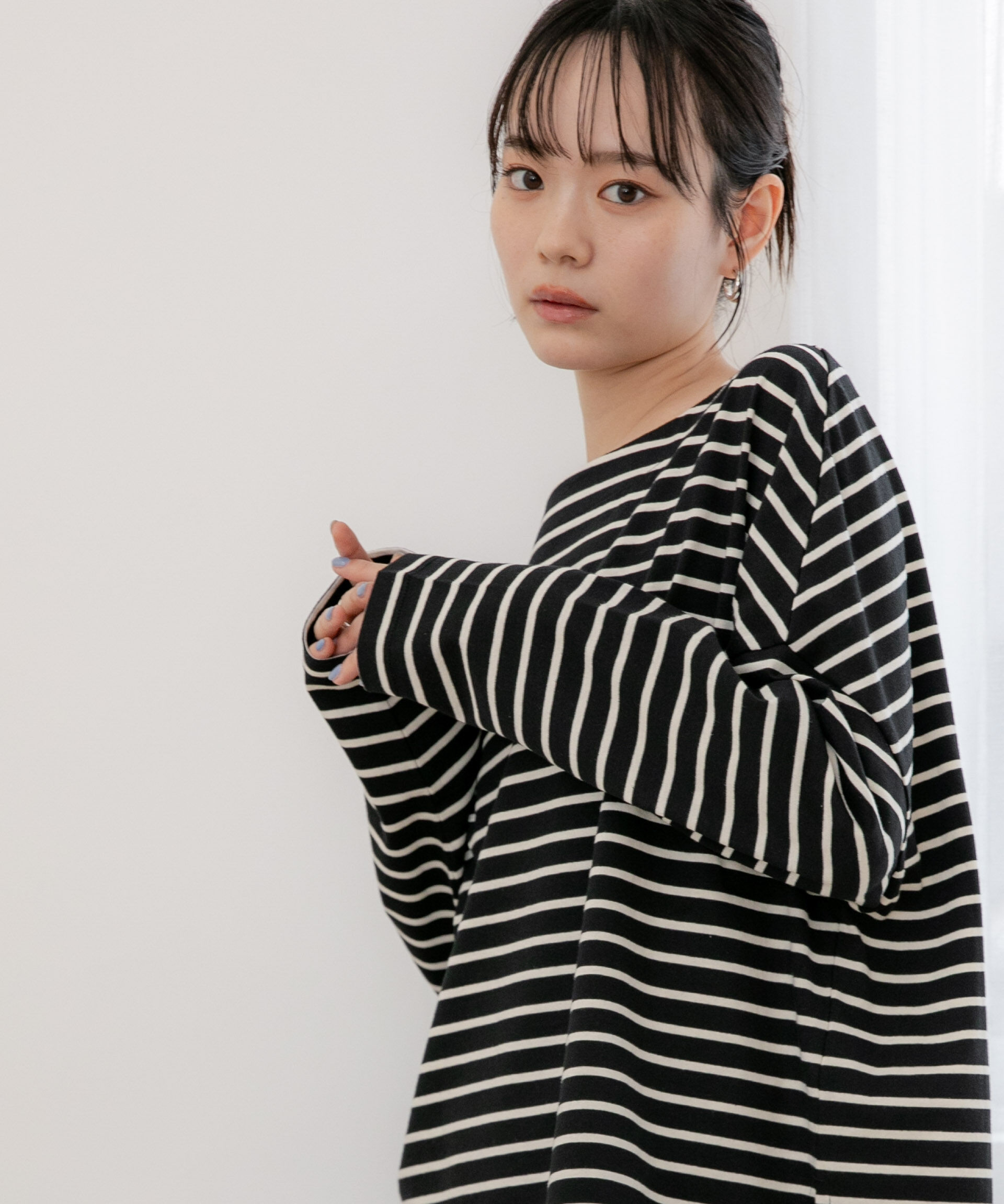 NANO universe「WEB限定/ボーダーワイドドロップトップス」|Tシャツ・カットソー|
