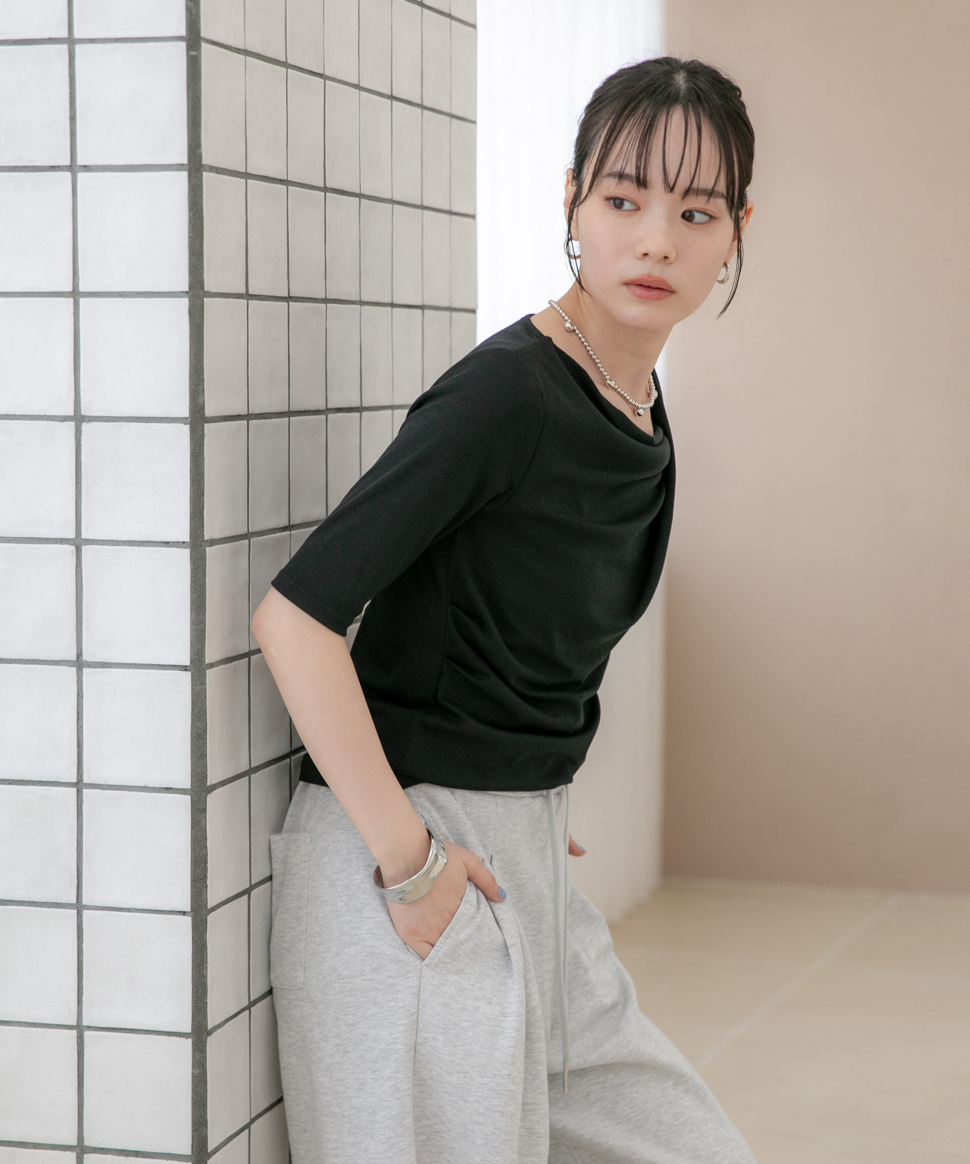NANO universe「WEB限定/タックアシメフライスカットデザイントップス」|Tシャツ・カットソー|