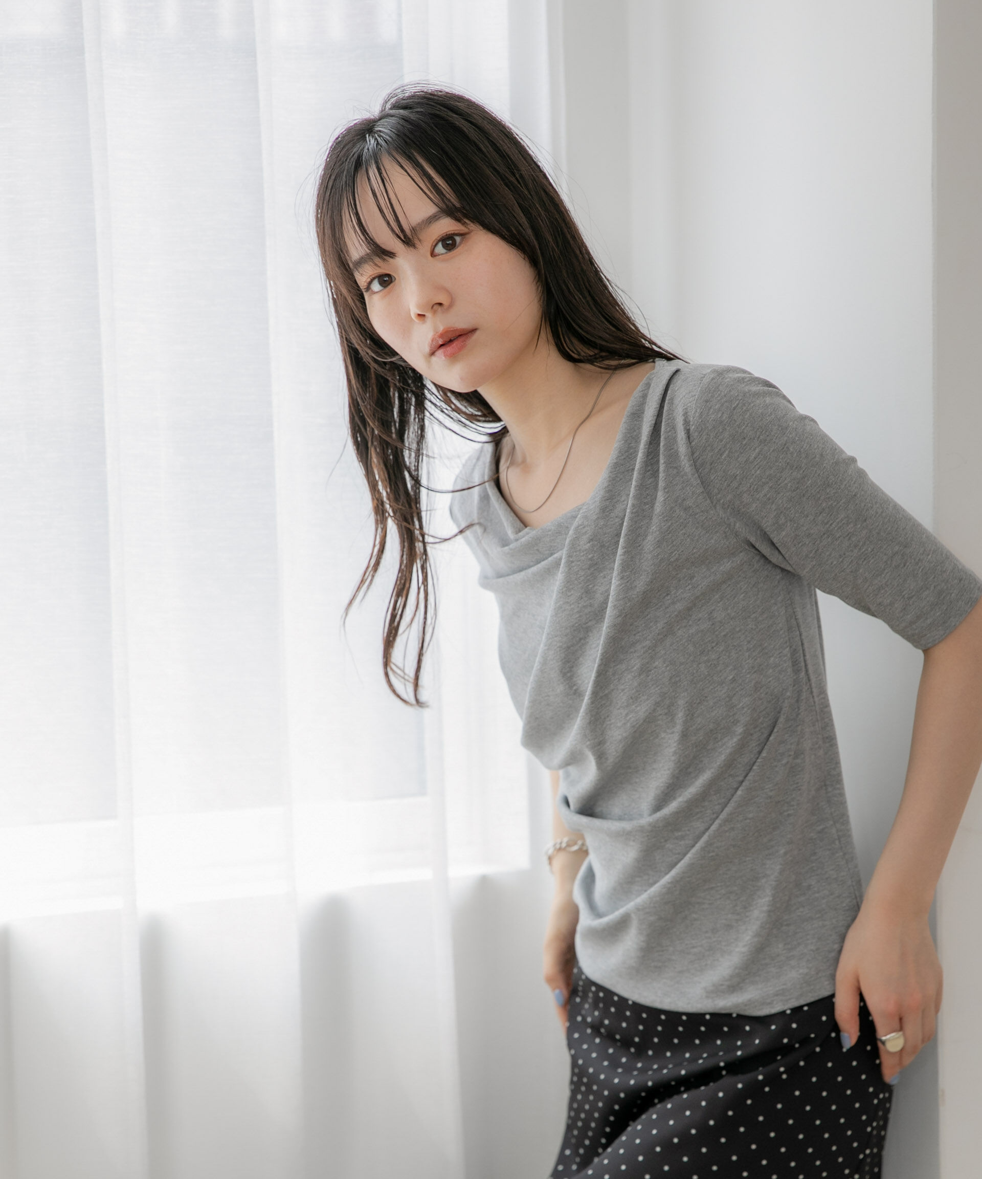 NANO universe「WEB限定/タックアシメフライスカットデザイントップス」|Tシャツ・カットソー|