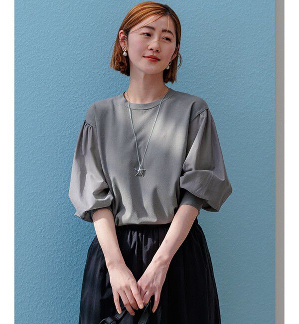 23区「【ご好評につきカラー追加/洗える】クロスコンビ パフスリーブ ニット」|ニット・セーター|カーキ系