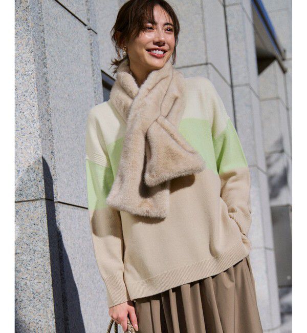 23区「【洗える】ウールカシミヤ カラーブロック チュニック ニット」|ニット・セーター|ﾗｲﾑｸﾞﾘ