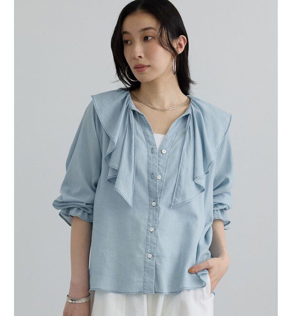 SALON adam et rope'「【WEB限定】ライトデニムフリルカラーシャツ」|シャツ・ブラウス|