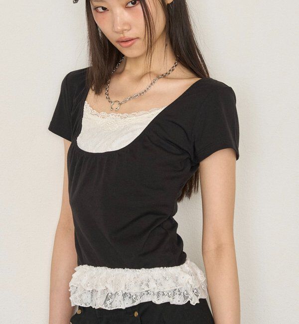  「レースレイヤードトップス」|Tシャツ・カットソー|
