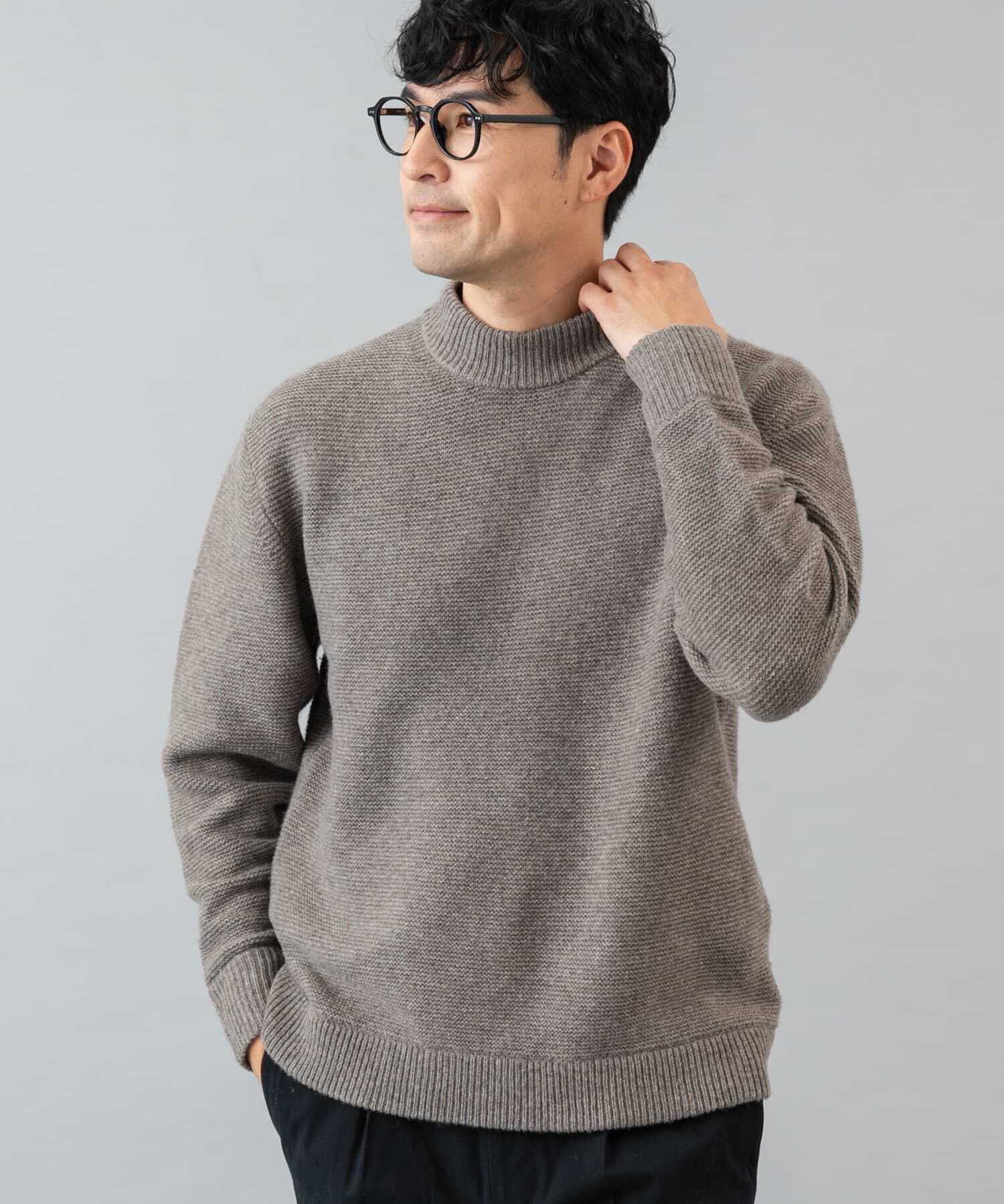 URBAN RESEARCH ROSSO「『XLｻｲｽﾞあり』ﾊﾐﾙﾄﾝｳｰﾙｶﾞｰﾀｰ編みﾓｯｸﾈｯｸﾌﾟﾙ  」|ニット・セーター|グレー系その他