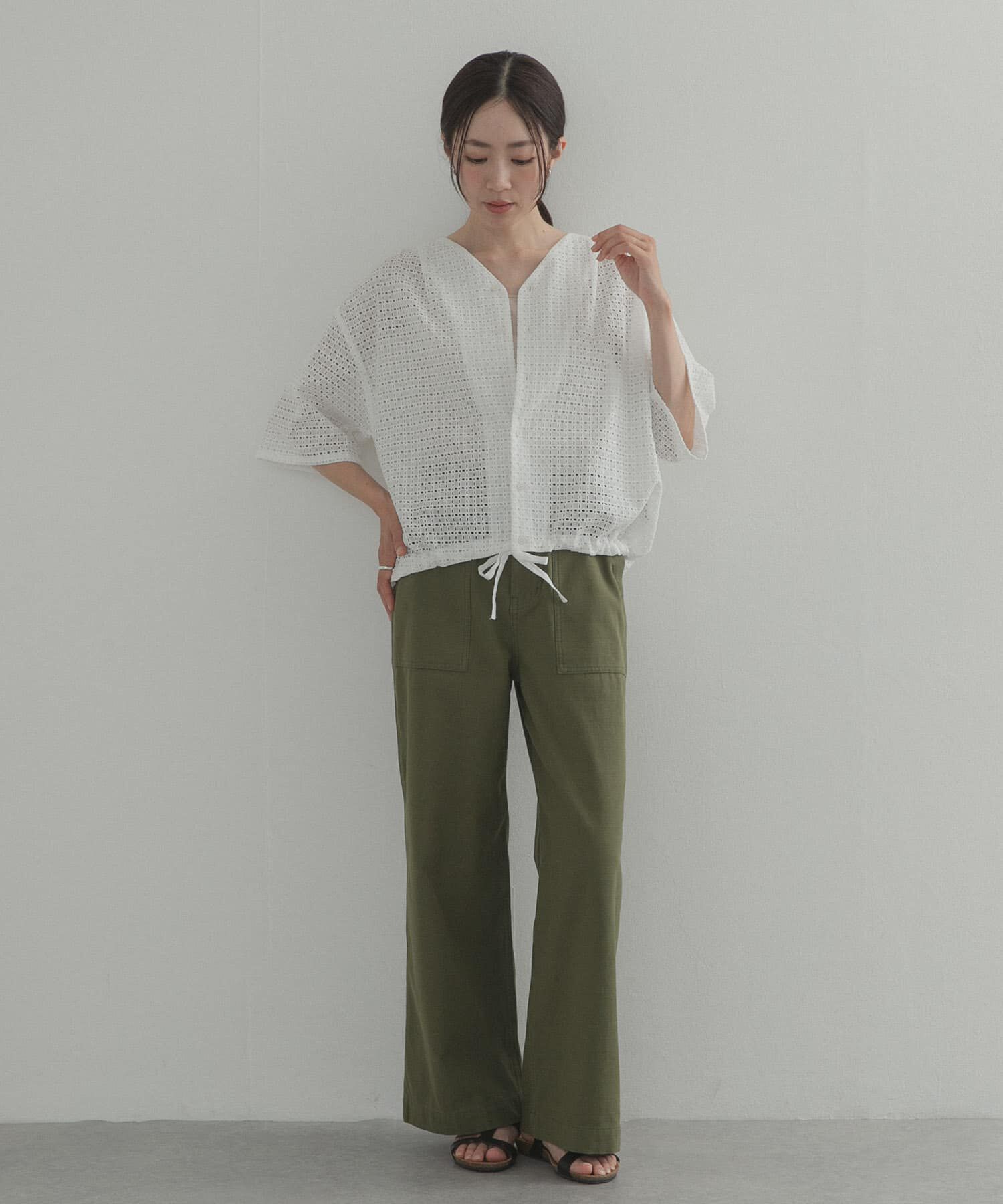 URBAN RESEARCH DOORS「レースドロストハーフスリーブブラウス」|シャツ・ブラウス|
