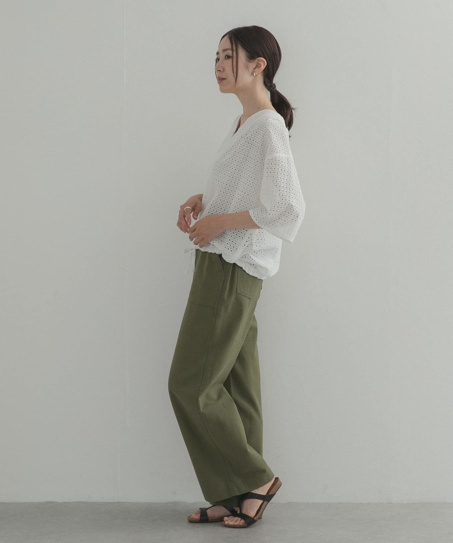 URBAN RESEARCH DOORS「レースドロストハーフスリーブブラウス」|シャツ・ブラウス|