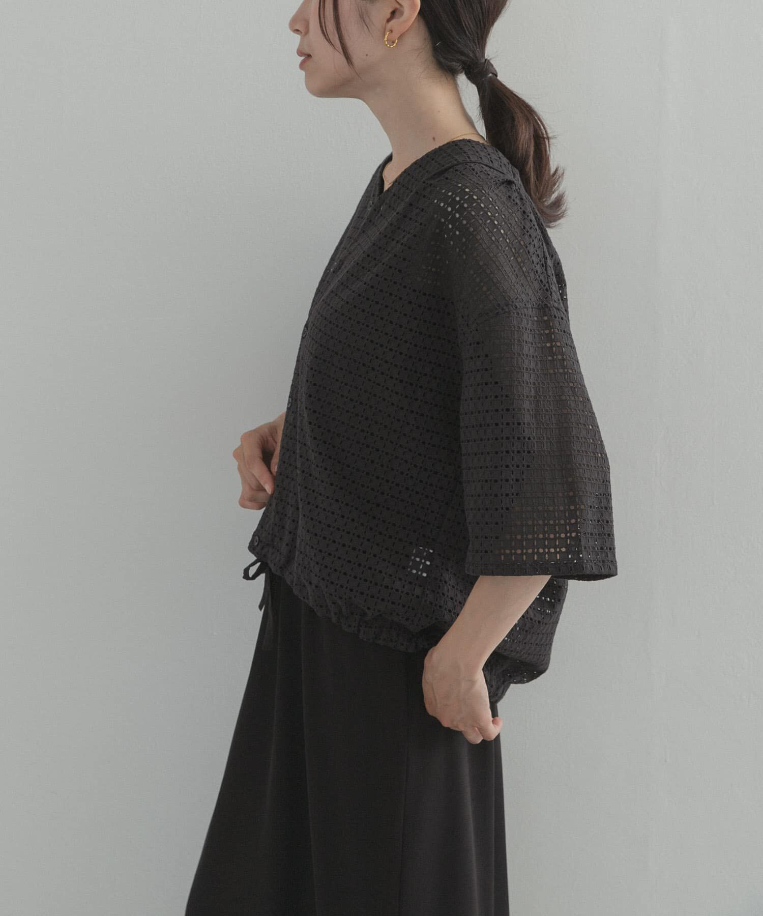 URBAN RESEARCH DOORS「レースドロストハーフスリーブブラウス」|シャツ・ブラウス|