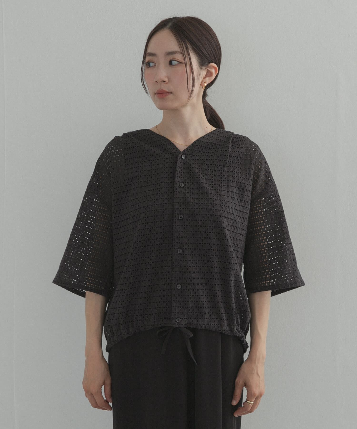 URBAN RESEARCH DOORS「レースドロストハーフスリーブブラウス」|シャツ・ブラウス|