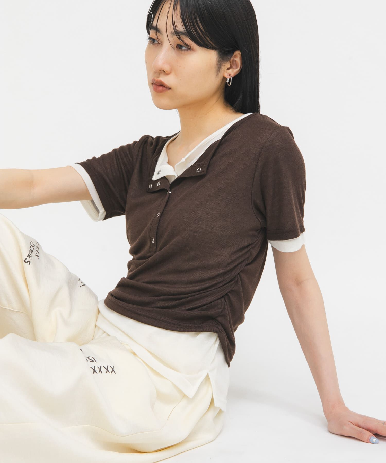 「バイカラーヘンリーネックTEE」|Tシャツ・カットソー|