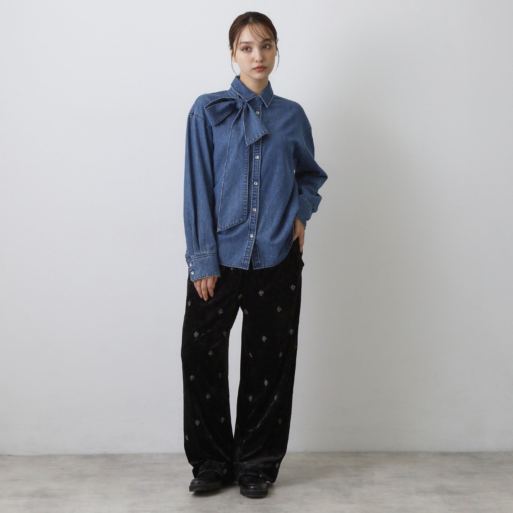 DRESSTERIOR「【取り外し可能】2WAYデニムボウタイシャツ」|シャツ・ブラウス|