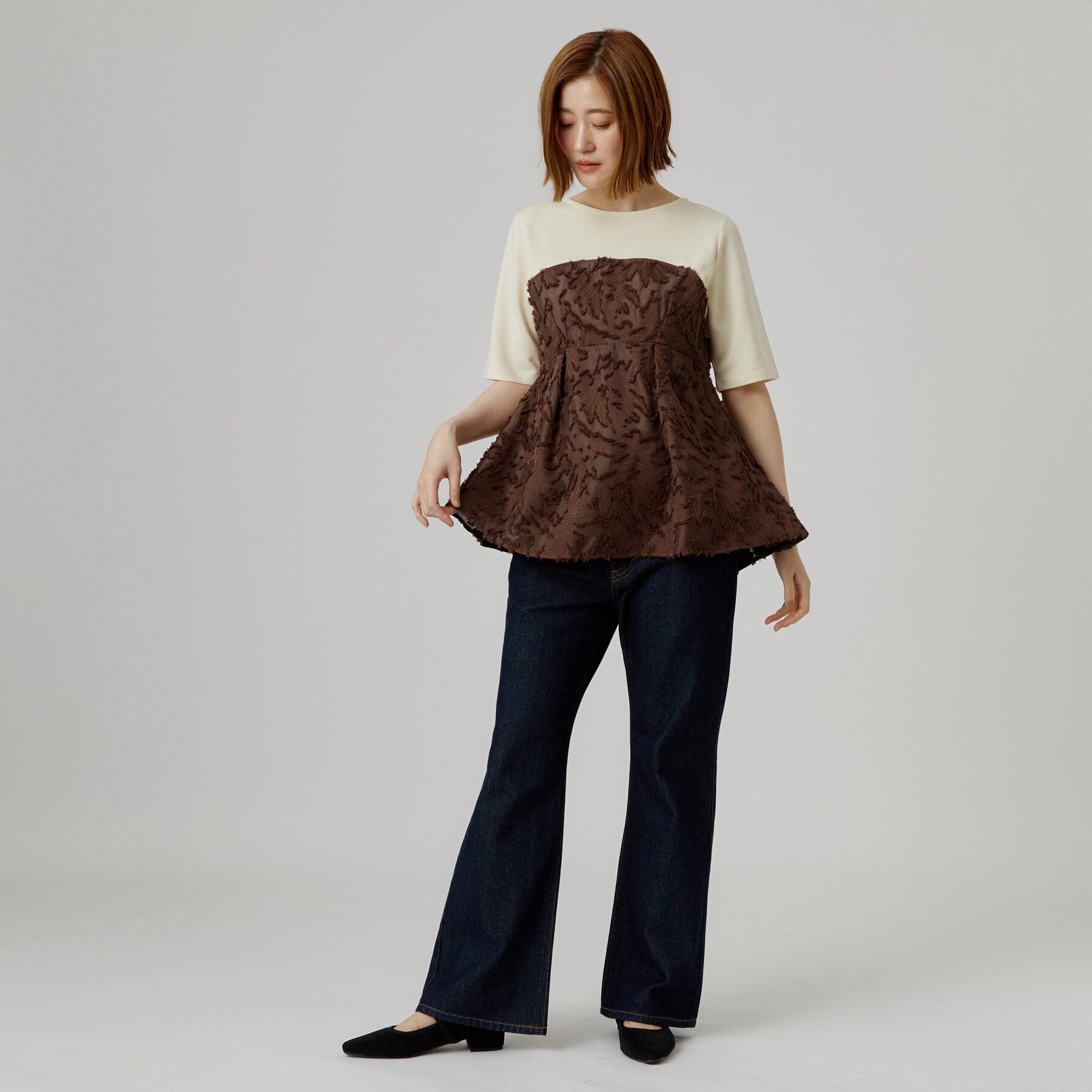 grove「【着映え◎・体系カバー】ジャカードドッキングカットソー」|Tシャツ・カットソー|