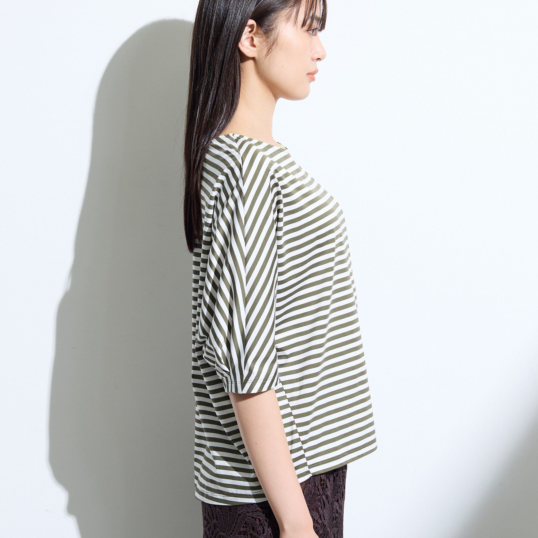 INDIVI「【体型カバー】ボーダードルマントップス」|Tシャツ・カットソー|
