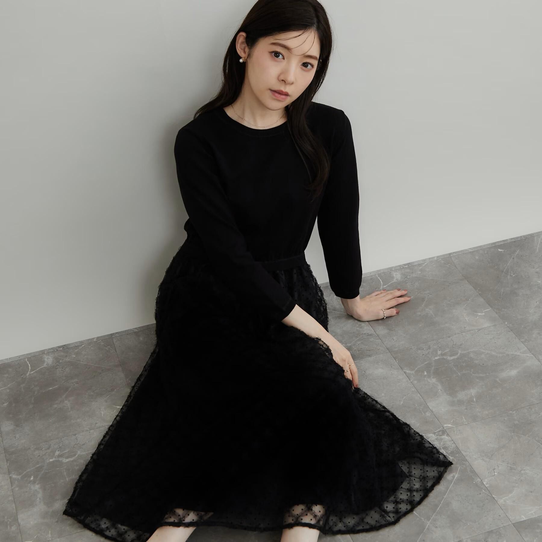 Couture broach「【チュールの上品な揺れ・セットアップ可】ドッキング ニットワンピース」|ワンピース|