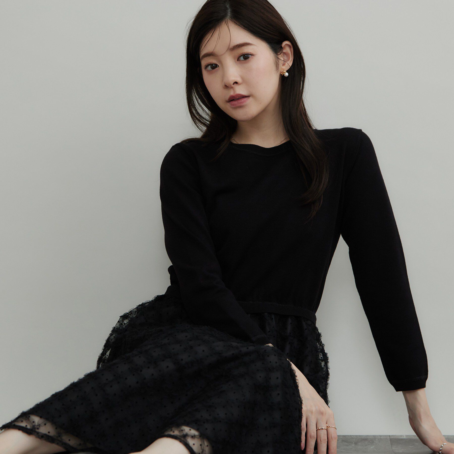 Couture broach「【チュールの上品な揺れ・セットアップ可】ドッキング ニットワンピース」|ワンピース|
