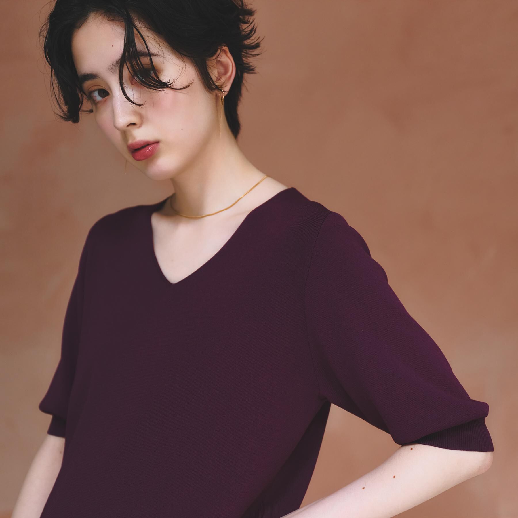THE SHOP TK「【ひんやり】すっきりVネック 6分袖ニット」|ニット・セーター|