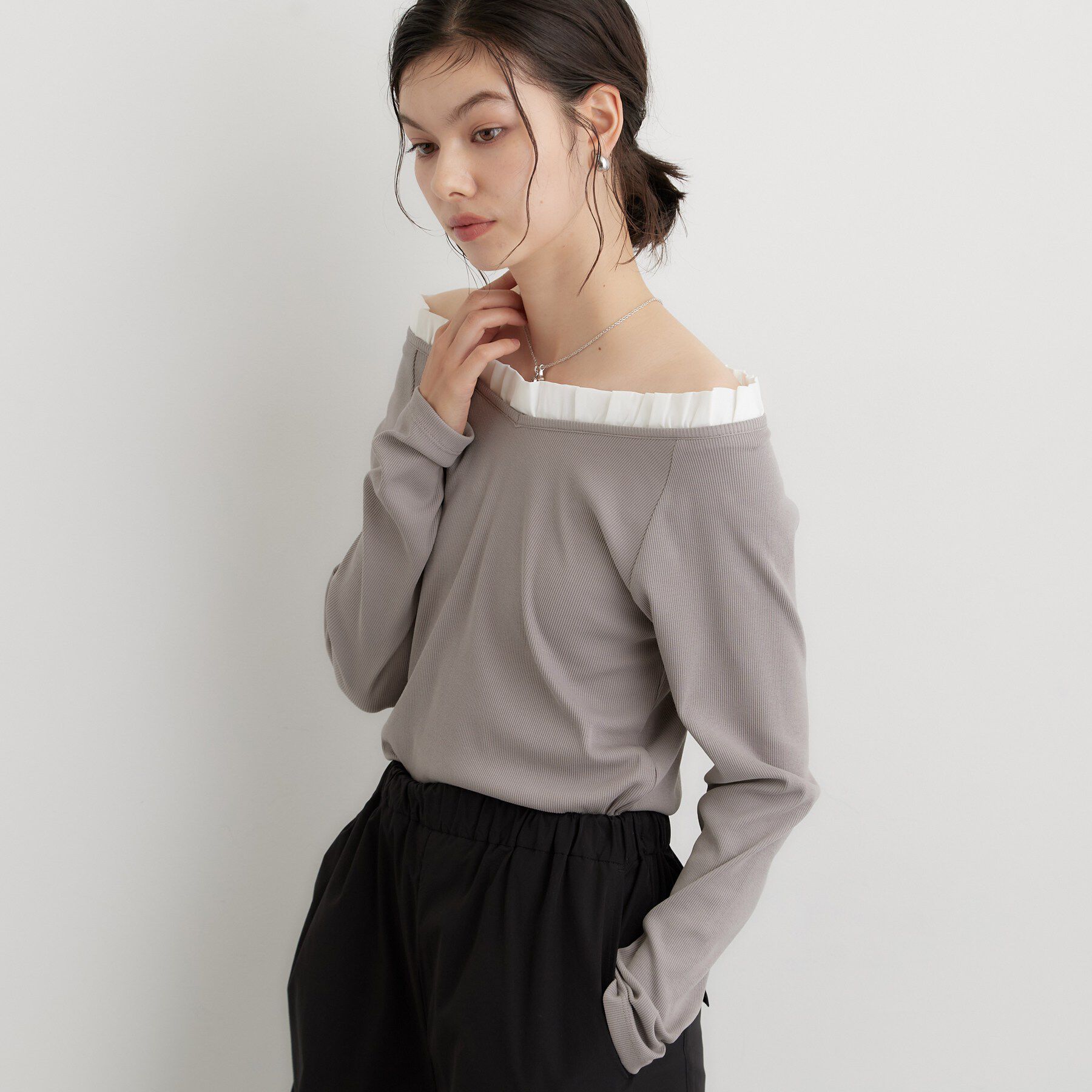 THE SHOP TK「フリル襟 リブカットソー」|Tシャツ・カットソー|