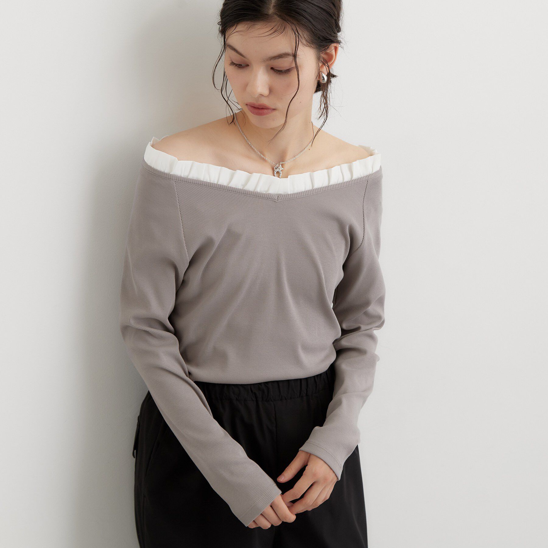 THE SHOP TK「フリル襟 リブカットソー」|Tシャツ・カットソー|