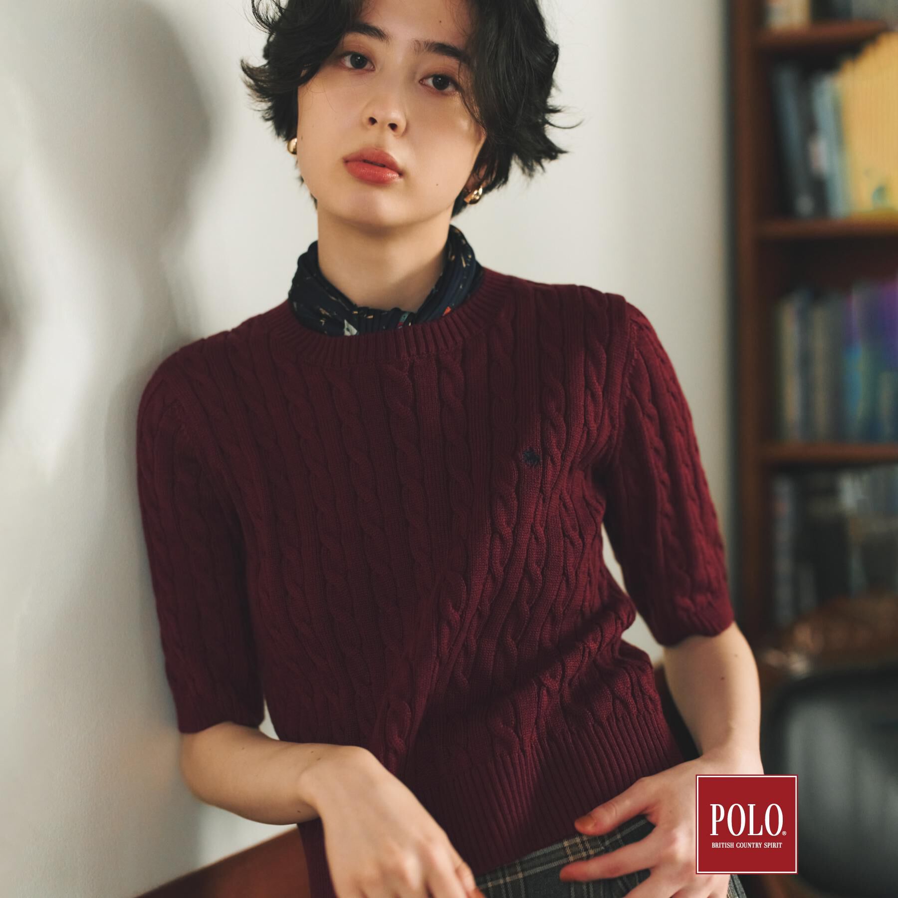 THE SHOP TK「POLO BCS/ケーブル半袖ニット」|ニット・セーター|