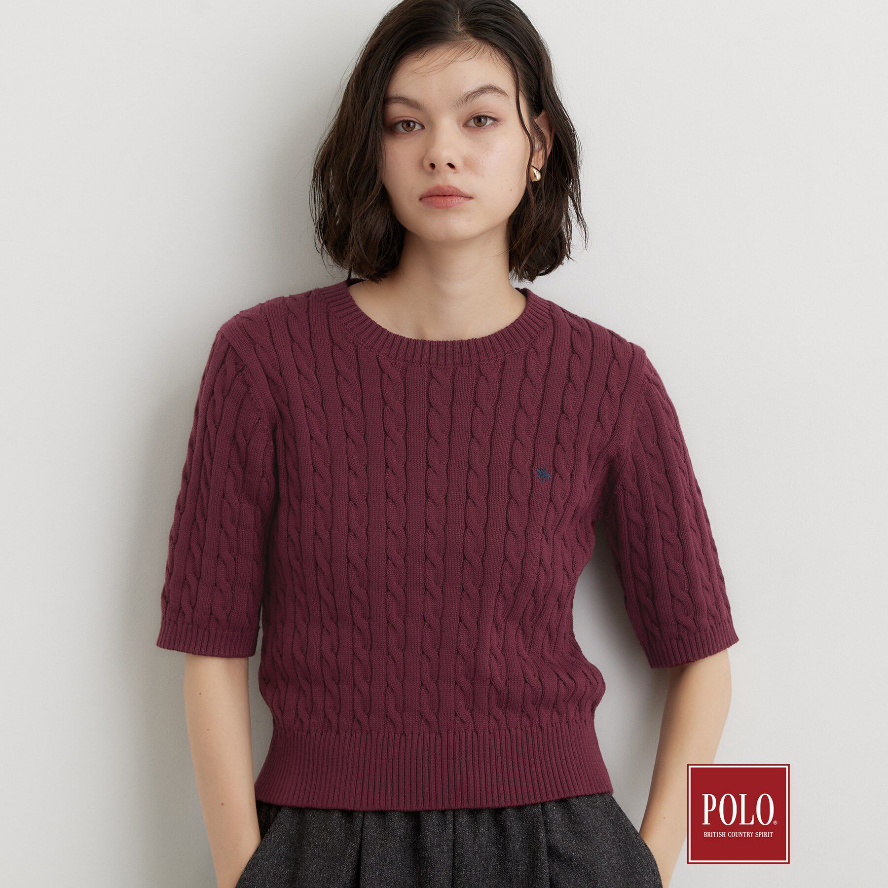 THE SHOP TK「POLO BCS/ケーブル半袖ニット」|ニット・セーター|