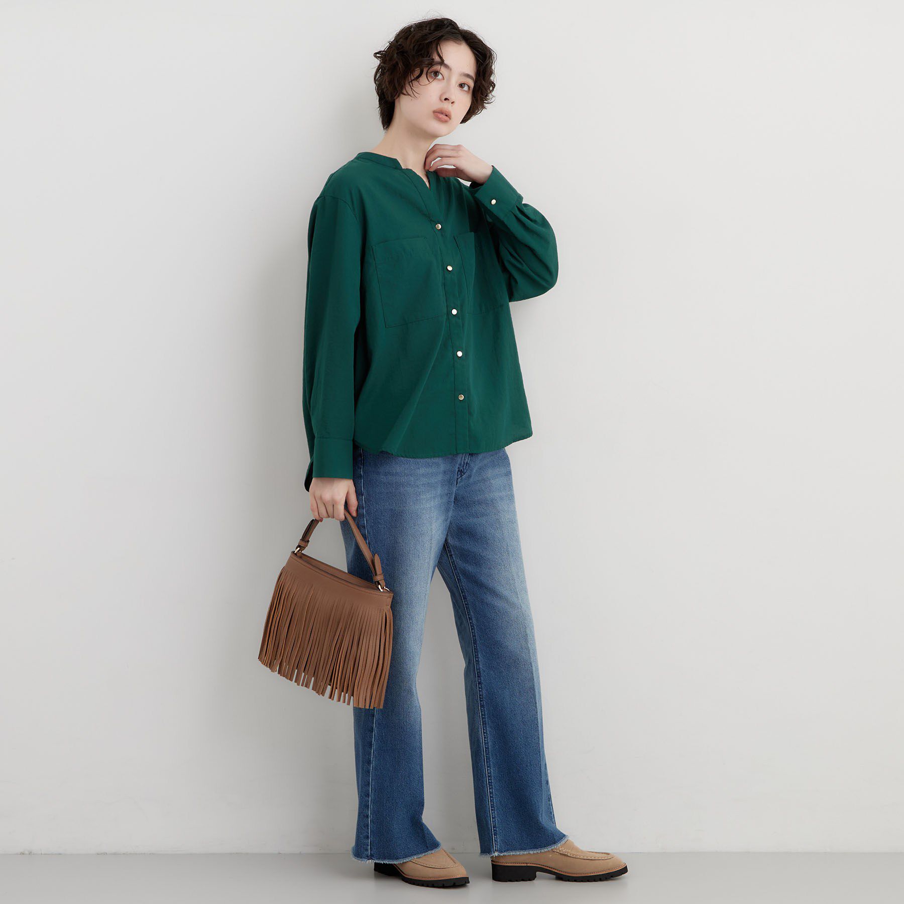 THE SHOP TK「【刻みネックですっきり見え】Wポケット金ボタンシャツ」|シャツ・ブラウス|