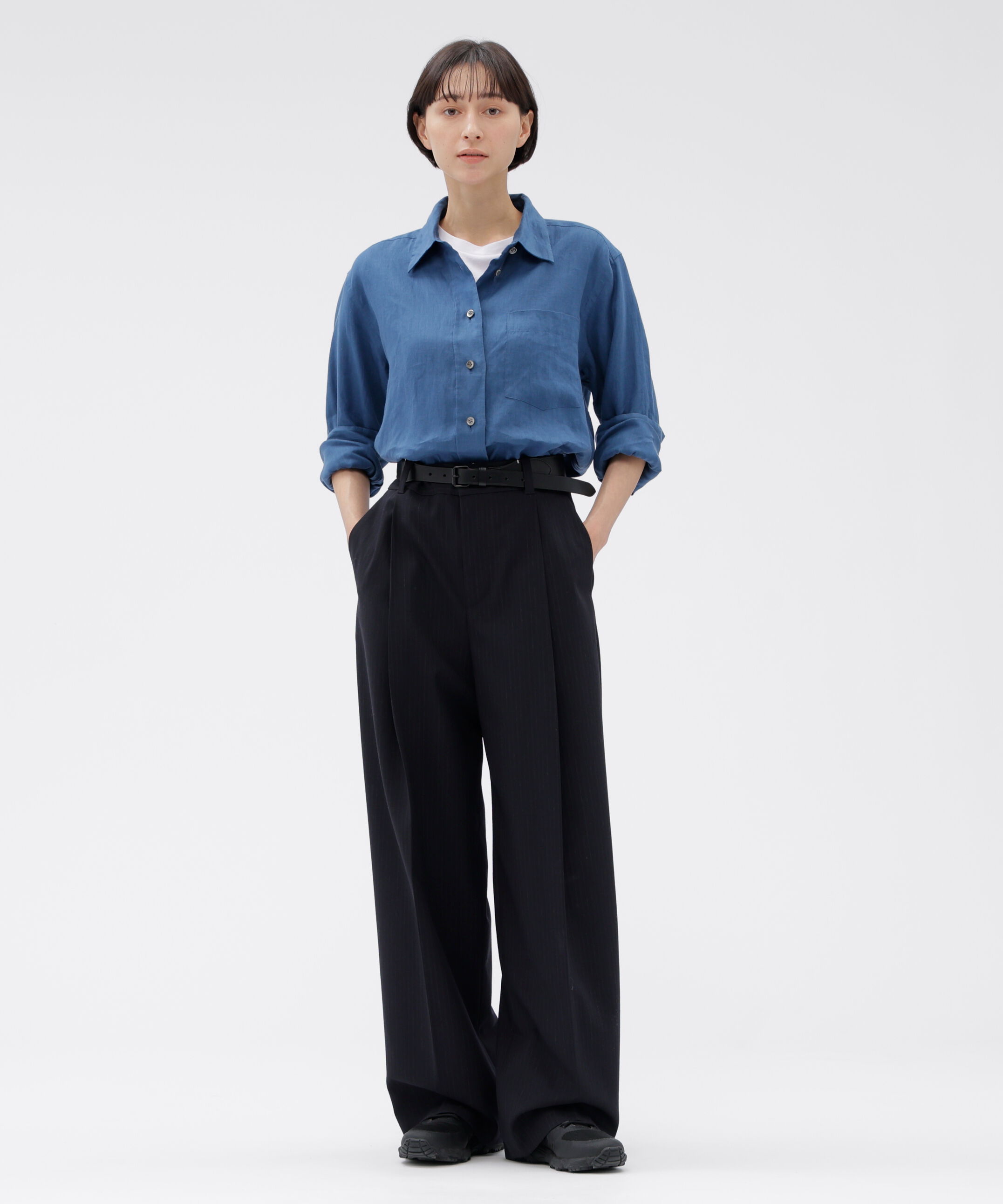  「SUBTLE STRIPE WOOL TROUSERS」|その他|DARK NAVY1