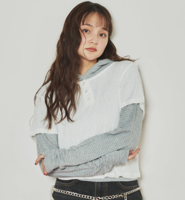 archives「ヘンリーネックＴＯＰＳ&times;ボーダーフーディーＳＥＴ」|カーディガン|OFF WHITE