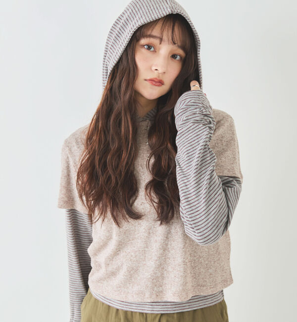 archives「ヘンリーネックＴＯＰＳ&times;ボーダーフーディーＳＥＴ」|カーディガン|MOCHA